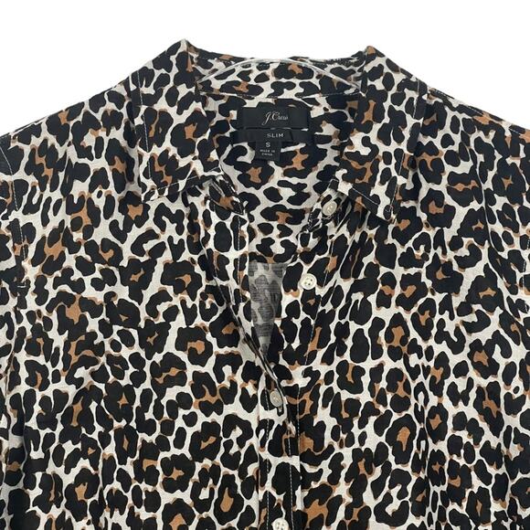 J. Crew Linen Blend Leopard Print Button Front Top Size Small - Picture 3 of 9